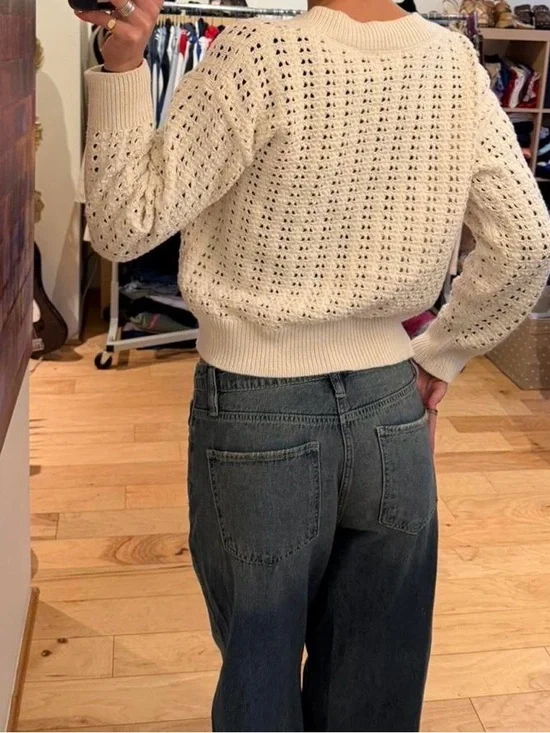 Universal Thread Cream V-Neck Open Eyelet Knit Sweater - Picture 5 of 7